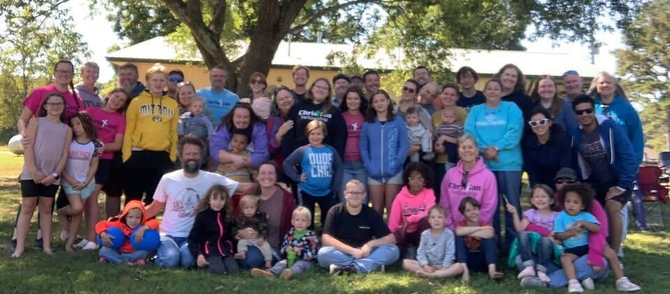 Church gathering at golden hour